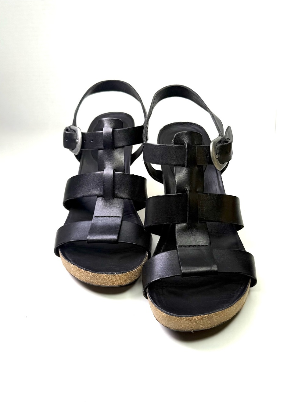 Korks By Kork-Easy Women's Platform Heeled Sandals Size 8 Black Leather Buckle - Picture 5 of 16